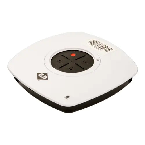 A white B&D WTB6 Wall Button garage door remote with black buttons and a red indicator light.