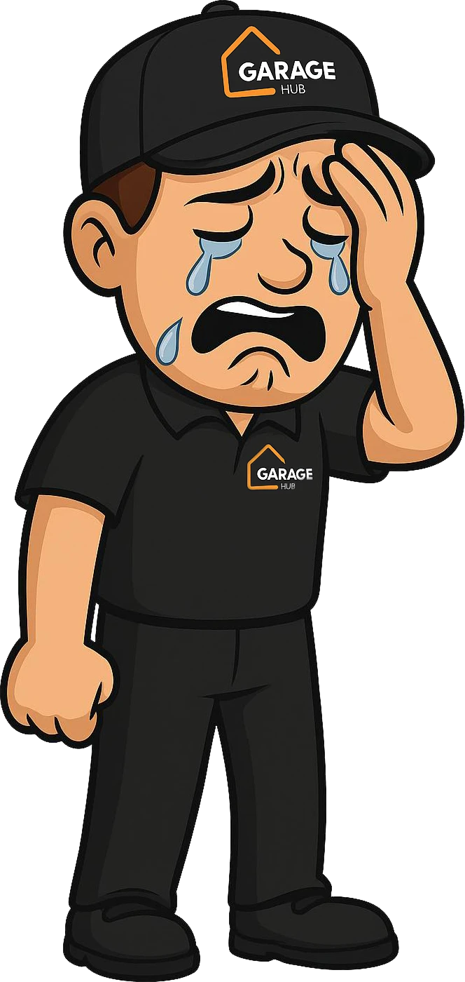 Garage Hub man having a cry